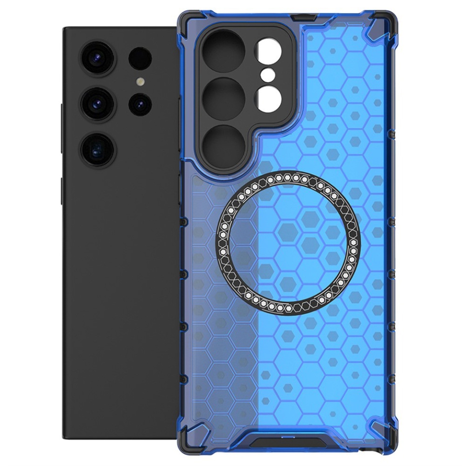 Husa pentru Samsung Galaxy S24 Ultra, SKYDDAR INNOVATION, HoneyComb Shield MagSafe, Antisoc, set cu sticker, Albastru - 1 | YEO