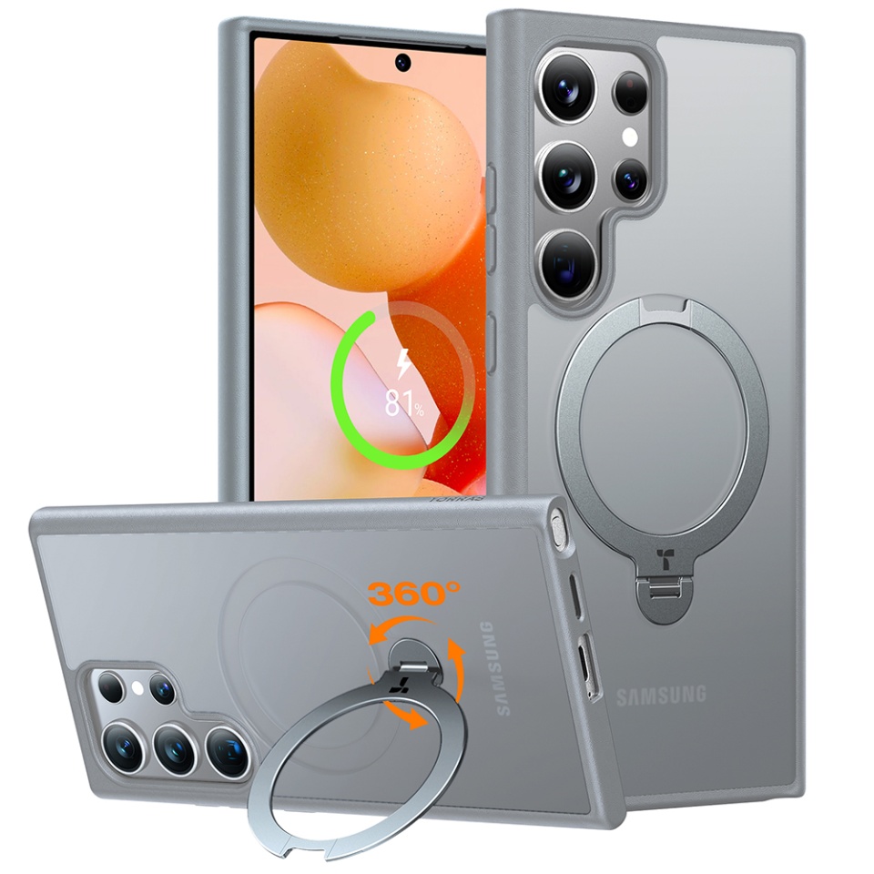 Husa pentru Samsung Galaxy S24 Ultra, Torras Ostand Spin MagSafe, Gri