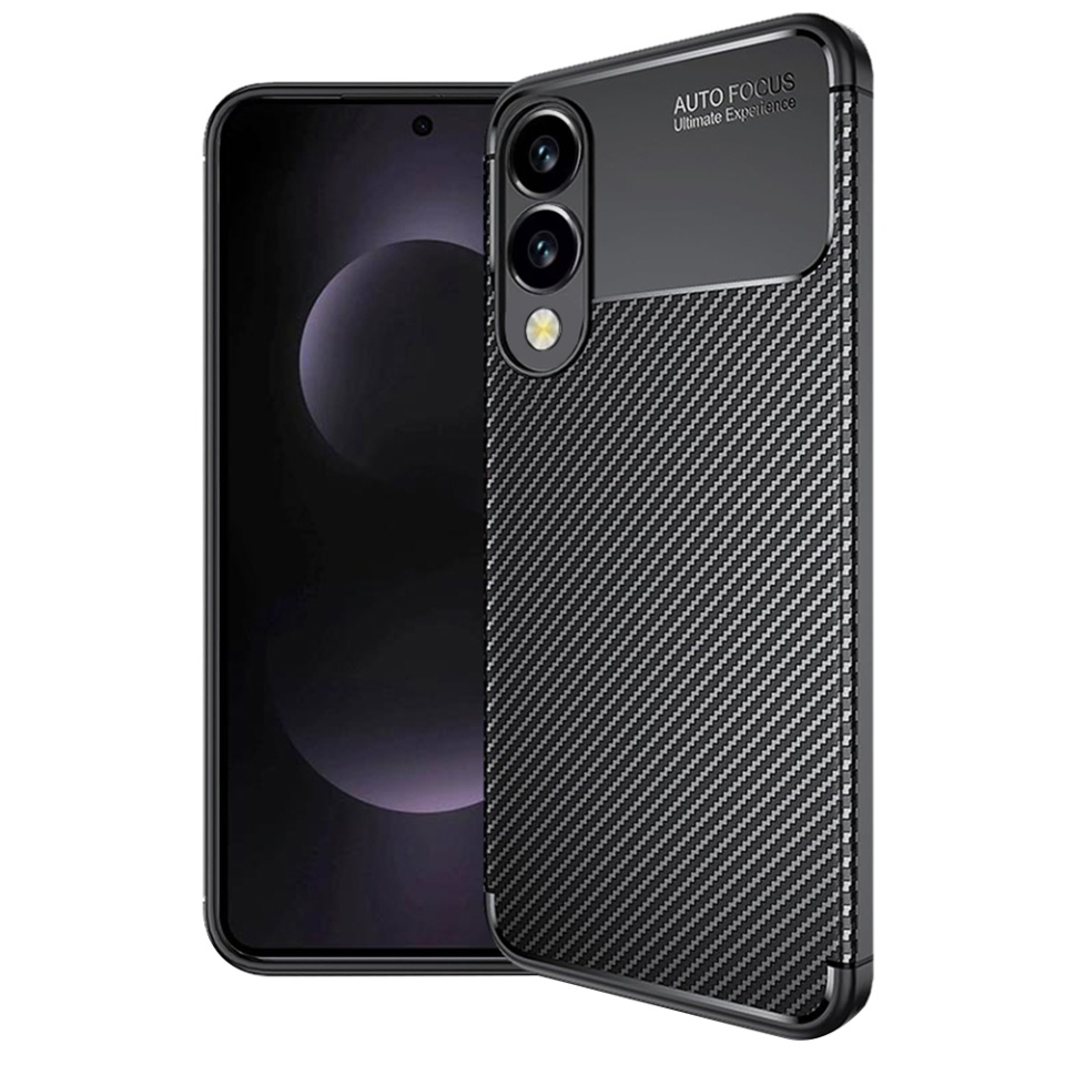 Husa pentru Samsung Galaxy S25 Edge, SKYDDAR INNOVATION, CarbonFiber, Antisoc, Negru, set cu sticker