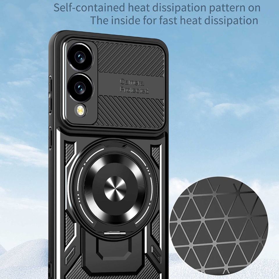 Husa pentru Samsung Galaxy S25 Edge, SKYDDAR INNOVATION, RuggedCam, Inel magnetic antisoc, set cu sticker, Albastru - 3 | YEO