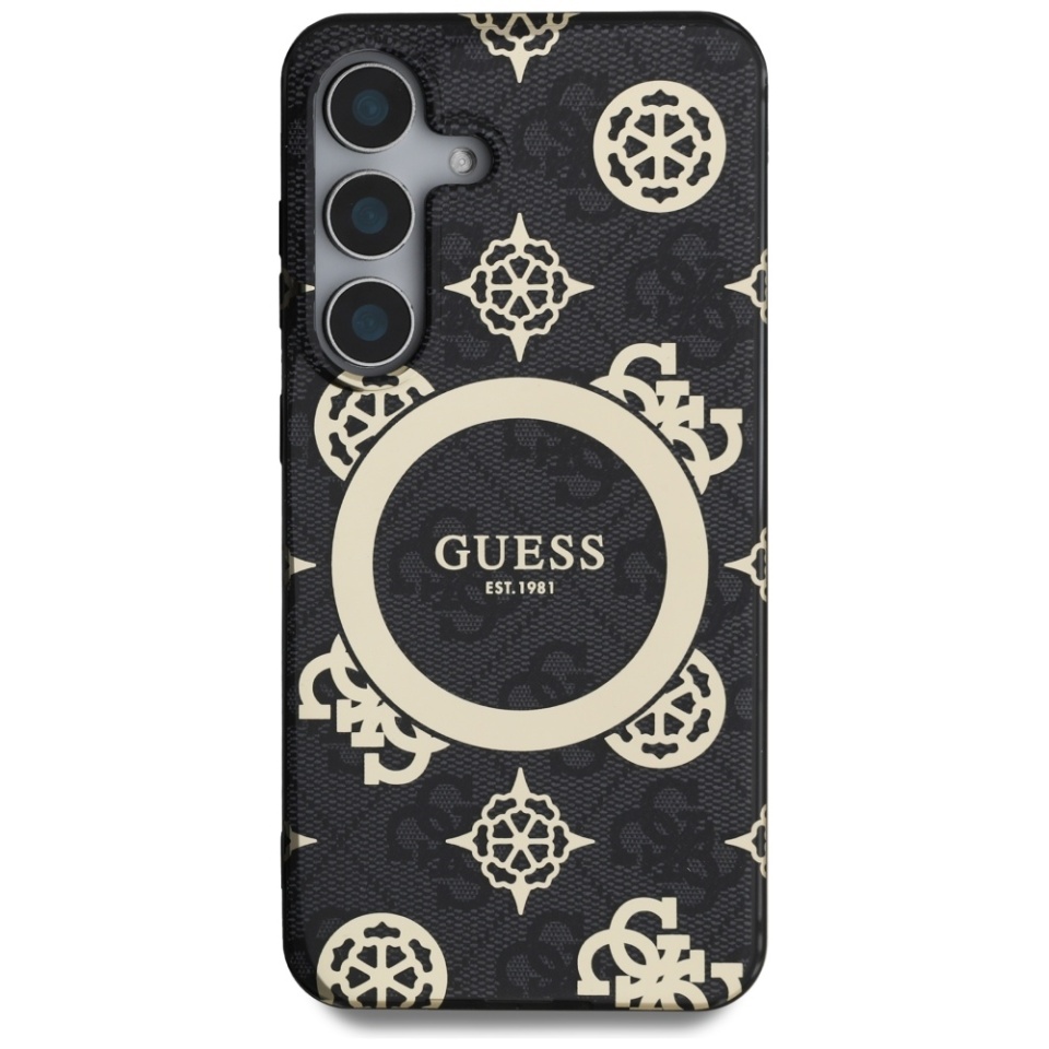 Husa pentru Samsung Galaxy S25, Guess MagSafe Denim Pattern, Compatibila, Cadru Silicon, Logo Auriu, Design Slim, Negru - 2 | YEO