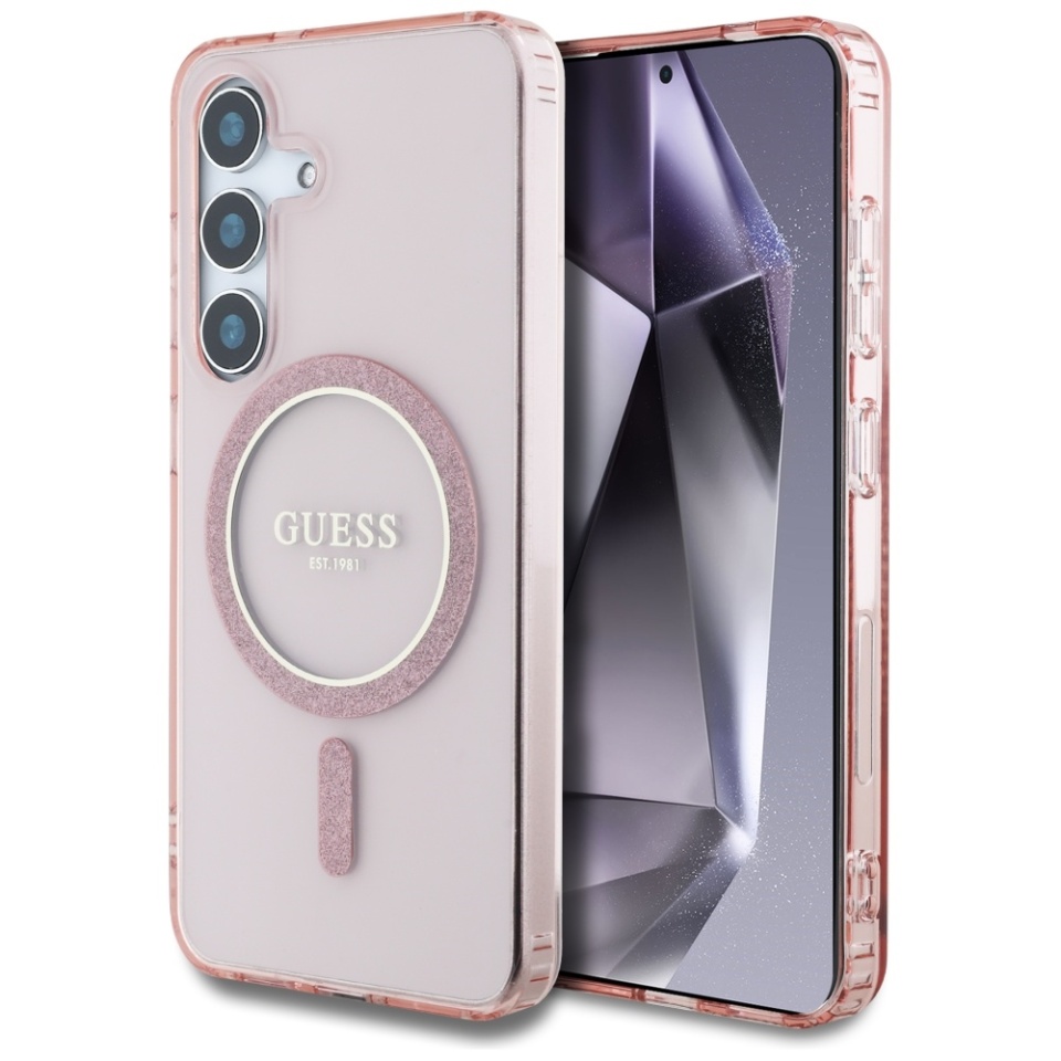 Husa pentru Samsung Galaxy S25 IML Glitter Circle MagSafe, Guess - Roz