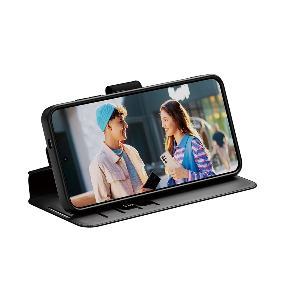 Husa pentru Samsung Galaxy S25, PanzerGlass, CARE Feature Kickstand Wallet Case, Tip Carte cu Inchidere Magnetica, Suport Stand si Slot Card Protectie 360°, Testata la Socuri, Negru - 2 | YEO