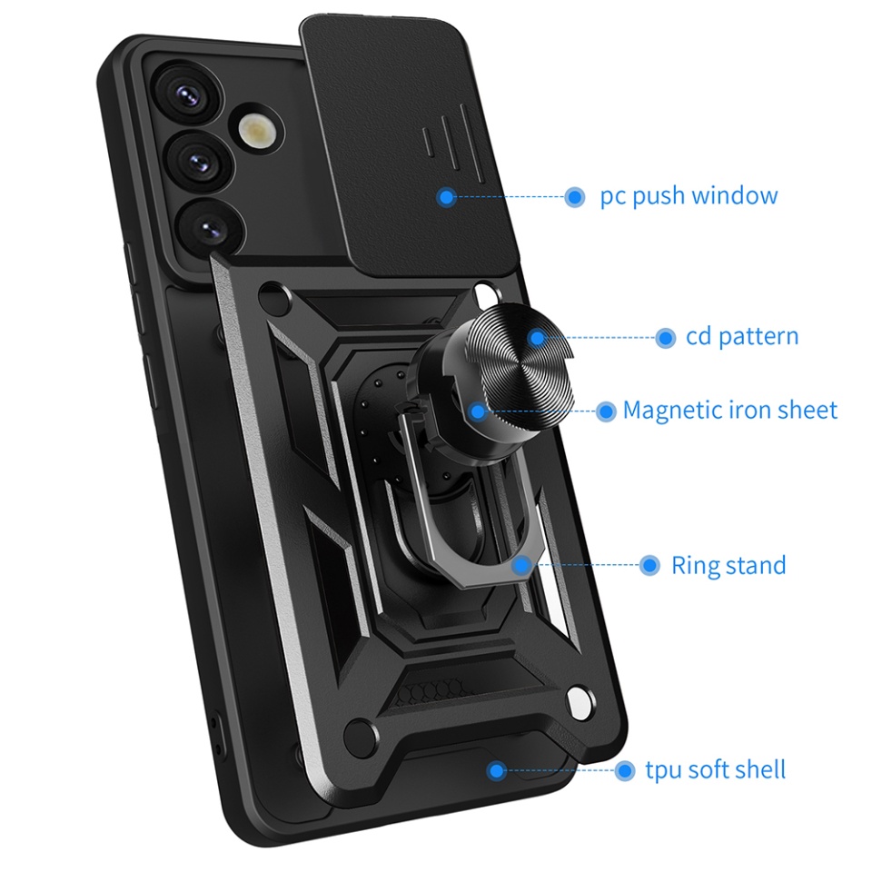 Husa pentru Samsung Galaxy S25 Plus cu inel magnetic si protectie camera Skyddar CamShield - Negru - 1 | YEO