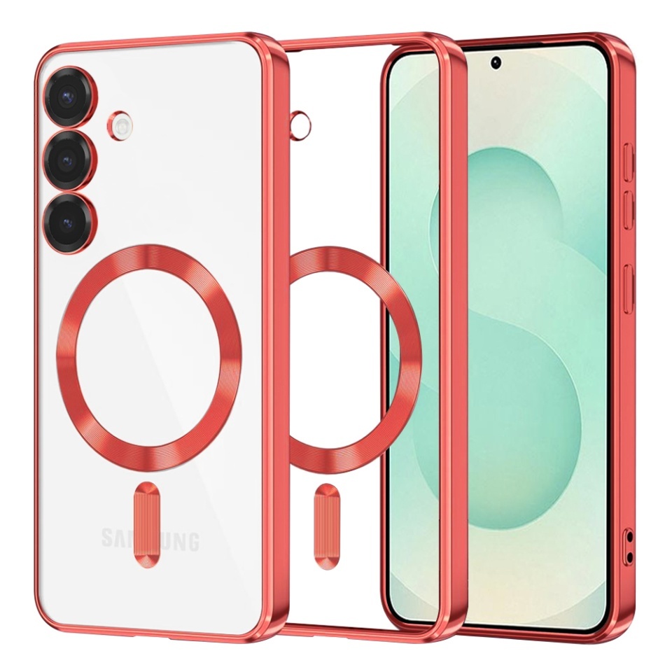 Husa pentru Samsung Galaxy S25 Plus, SKYDDAR INNOVATION, Luxury Shield Magsafe, Protectie Antisoc, set cu sticker, Rosu