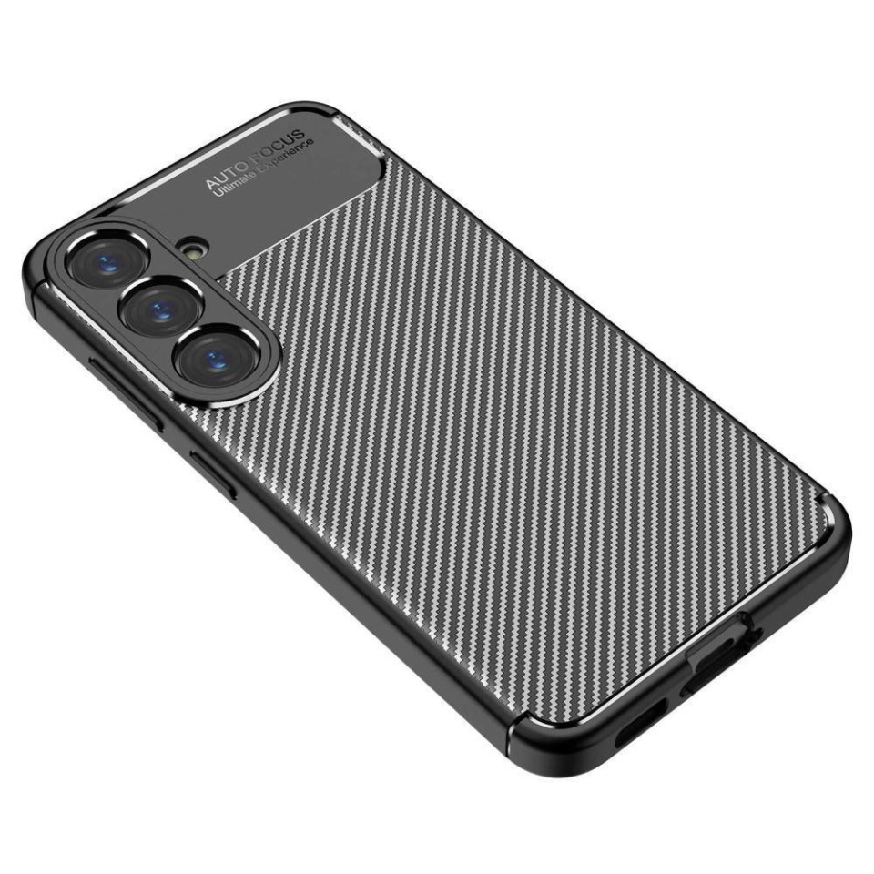 Husa pentru Samsung Galaxy S25, SKYDDAR INNOVATION, CarbonFiber, Antisoc, Negru, set cu sticker - 1 | YEO