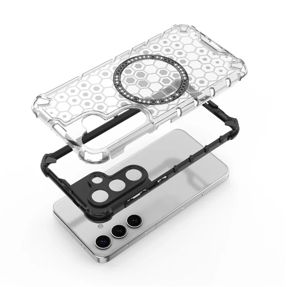 Husa pentru Samsung Galaxy S25, SKYDDAR INNOVATION, HoneyComb Shield MagSafe, Alb, set cu sticker - 3 | YEO