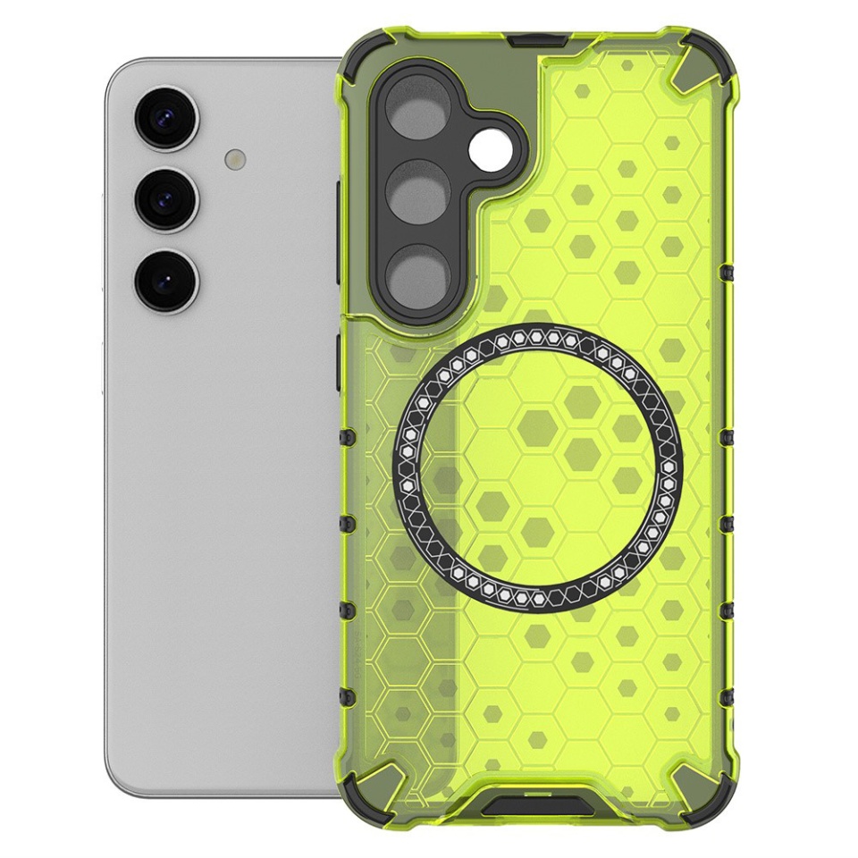 Husa pentru Samsung Galaxy S25, SKYDDAR INNOVATION, HoneyComb Shield MagSafe, Antisoc, set cu sticker, Verde - 1 | YEO