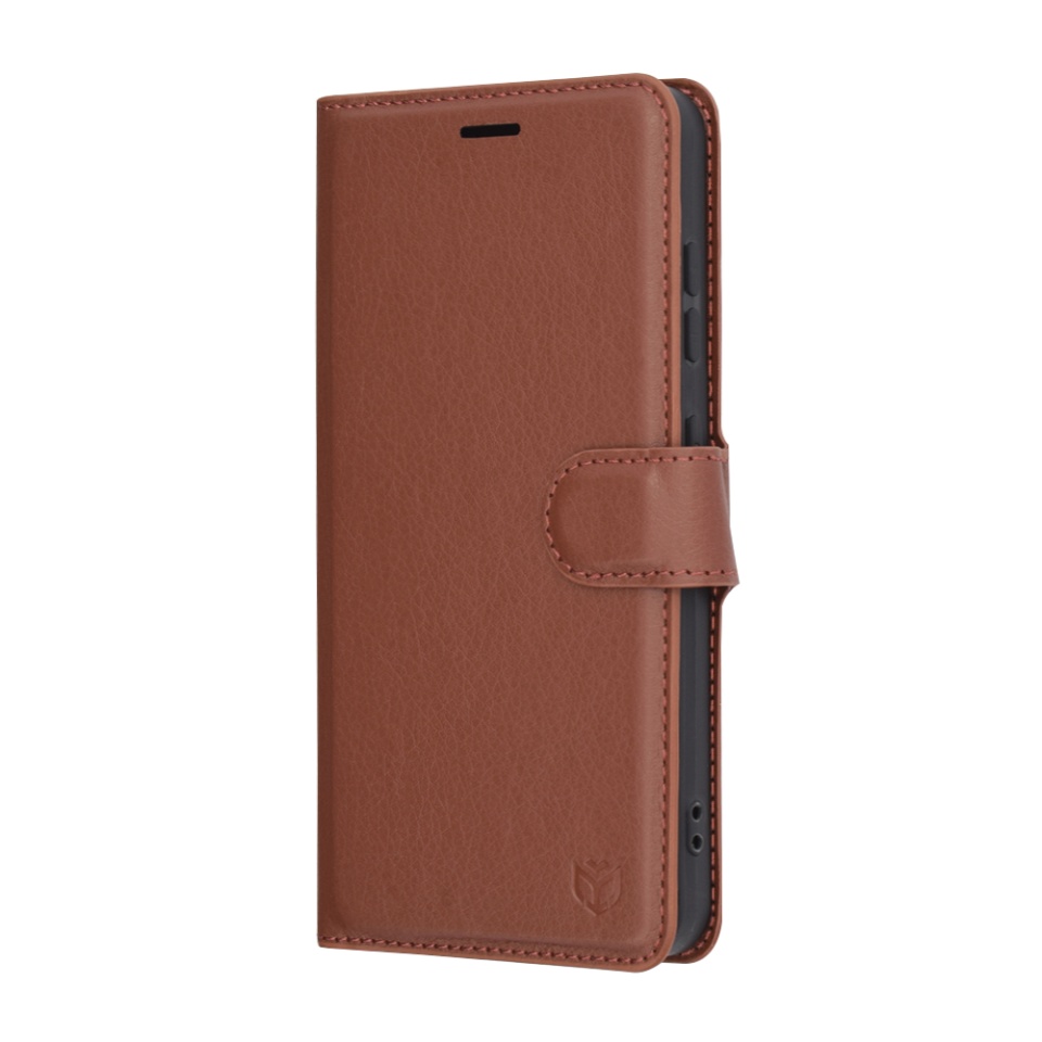 Husa pentru Samsung Galaxy S25, SKYDDAR INNOVATION, Leather Folio tip Carte, cu Portofel Interior, Finisaje Premium, set cu sticker, Maro - 3 | YEO