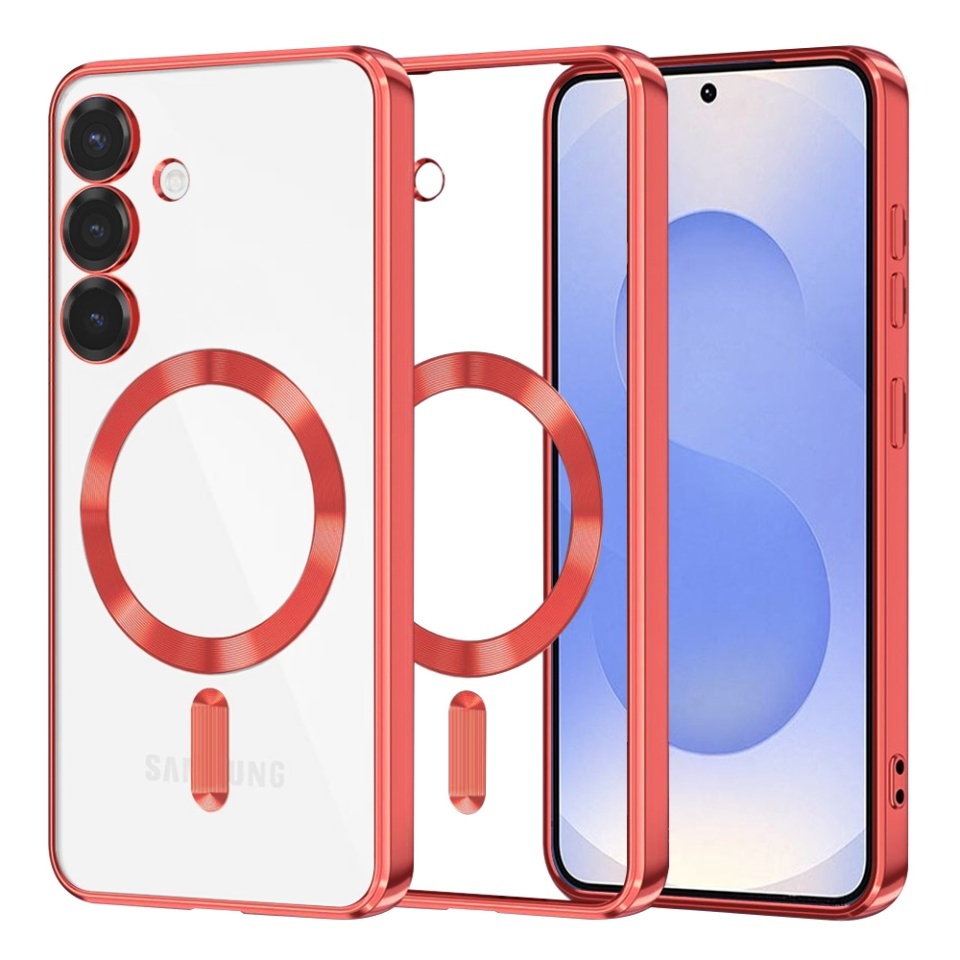 Husa pentru Samsung Galaxy S25, SKYDDAR INNOVATION, Luxury Shield Magsafe, Protectie Antisoc, set cu sticker, Rosu