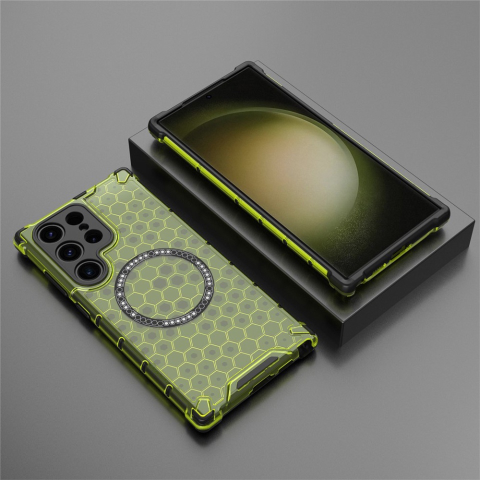 Husa pentru Samsung Galaxy S25 Ultra, SKYDDAR INNOVATION, HoneyComb Shield MagSafe, Antisoc, set cu sticker, Verde - 3 | YEO