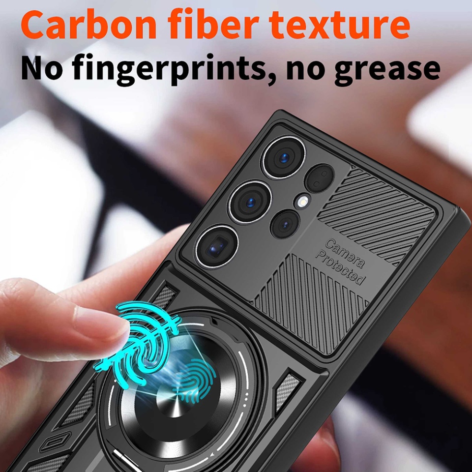 Husa pentru Samsung Galaxy S25 Ultra, SKYDDAR INNOVATION, RuggedCam, Inel magnetic antisoc, set cu sticker, Mov - 5