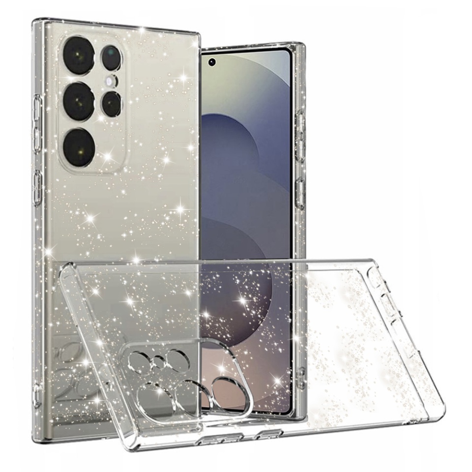 Husa pentru Samsung Galaxy S25 Ultra, SKYDDAR INNOVATION, SparkleSkin din Silicon TPU cu Sclipici, Design Elegant, set cu sticker, Transparenta