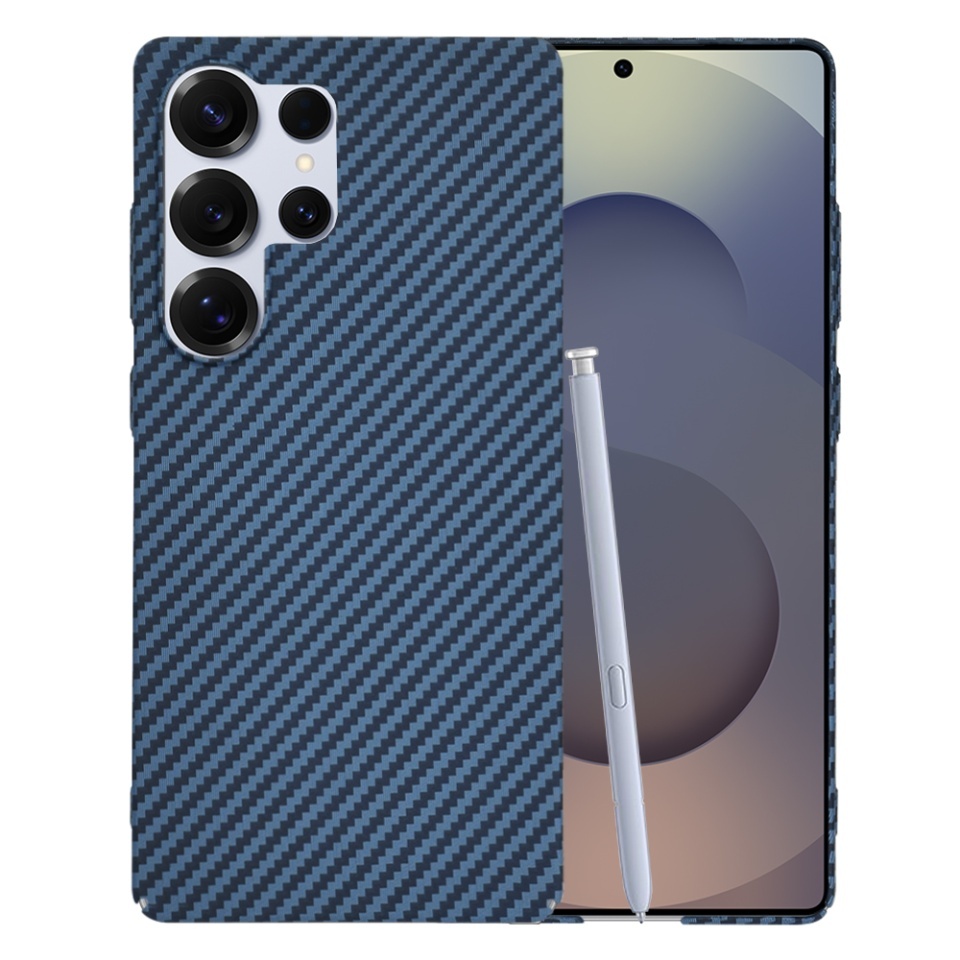 Husa pentru Samsung Galaxy S25 Ultra, SKYDDAR INNOVATION, textura carbon, Carbonite FiberShell, set cu sticker, Cyan,