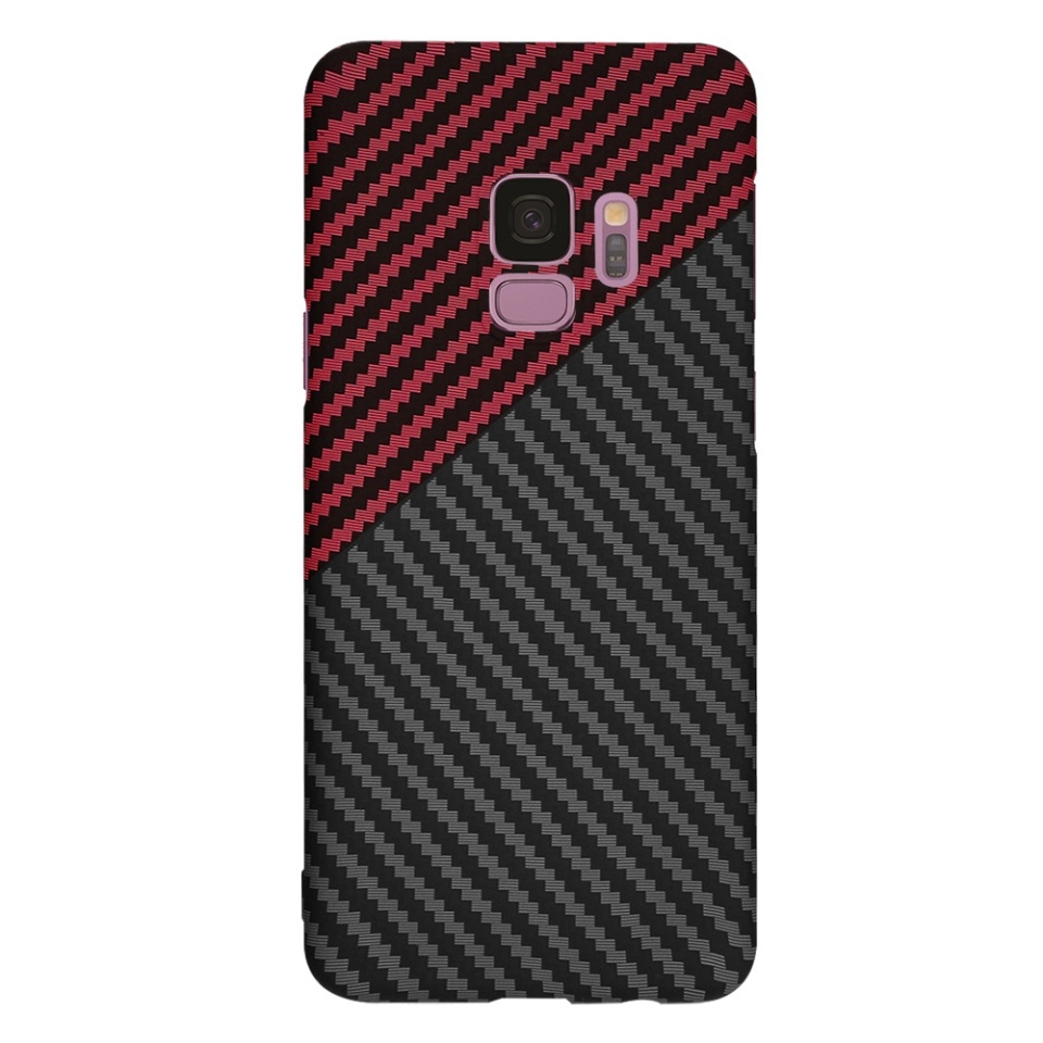 Husa pentru Samsung Galaxy S9, SKYDDAR INNOVATION, textura carbon, Carbonite FiberShell, set cu sticker, Rosu inchis, - 2 | YEO