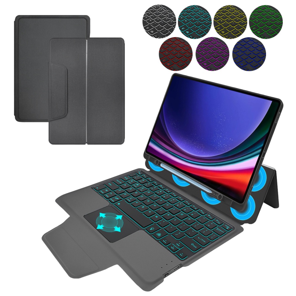 Husa pentru Samsung Galaxy Tab S9 Plus cu Tastatura Bluetooth si Protectie 360°, SKDR TabTop Pro - Negru - 2 | YEO