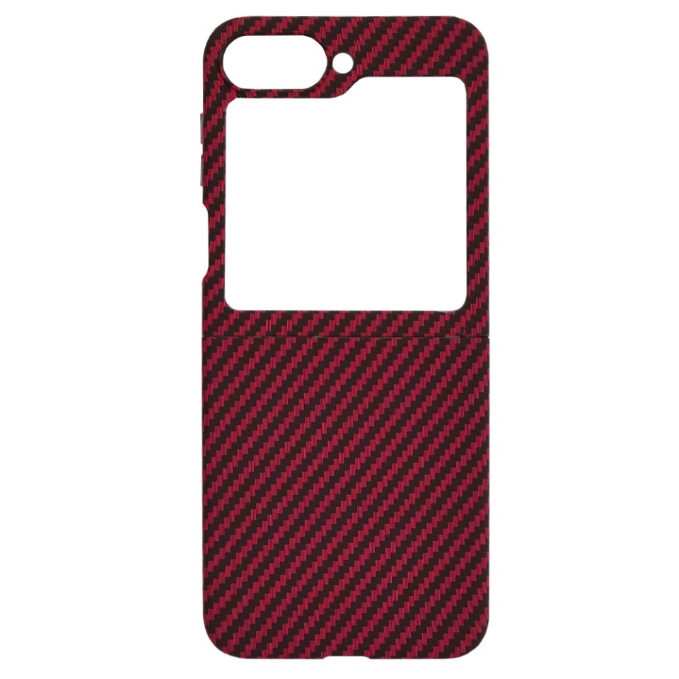 Husa pentru Samsung Galaxy Z Flip6 / Galaxy Z Flip7 FE, SKYDDAR INNOVATION, textura carbon, Carbonite FiberShell, set cu sticker, Rosu, - 3 | YEO