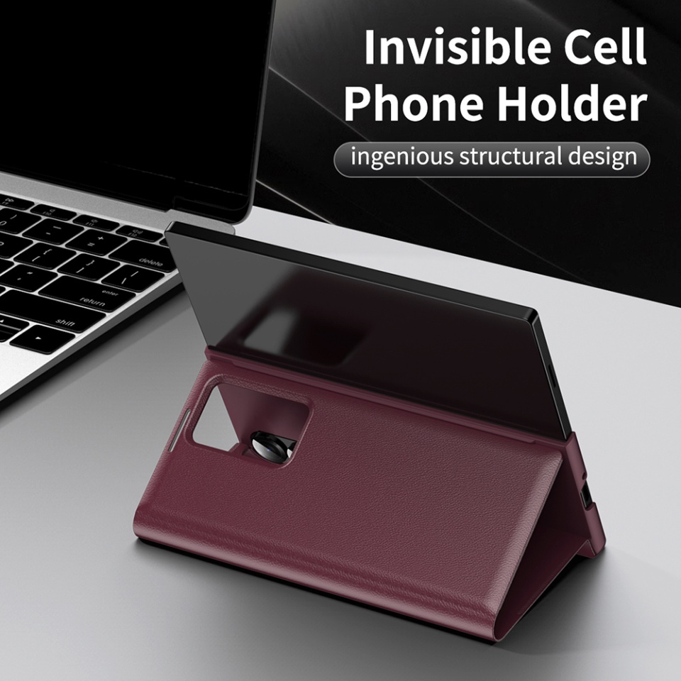 Husa pentru Samsung Galaxy Z Fold3 5G tip carte, Skyddar, cu portofel si SmartView, Premium, set cu sticker, Rosu - 5