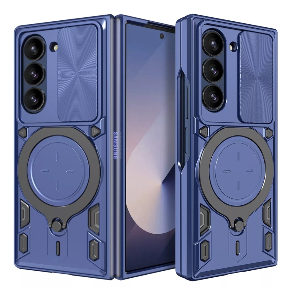 Husa pentru Samsung Galaxy Z Fold6, SKYDDAR INNOVATION, CamGuard Pro, Inel Magnetic, Protectie Camera, set cu sticker, Albastru