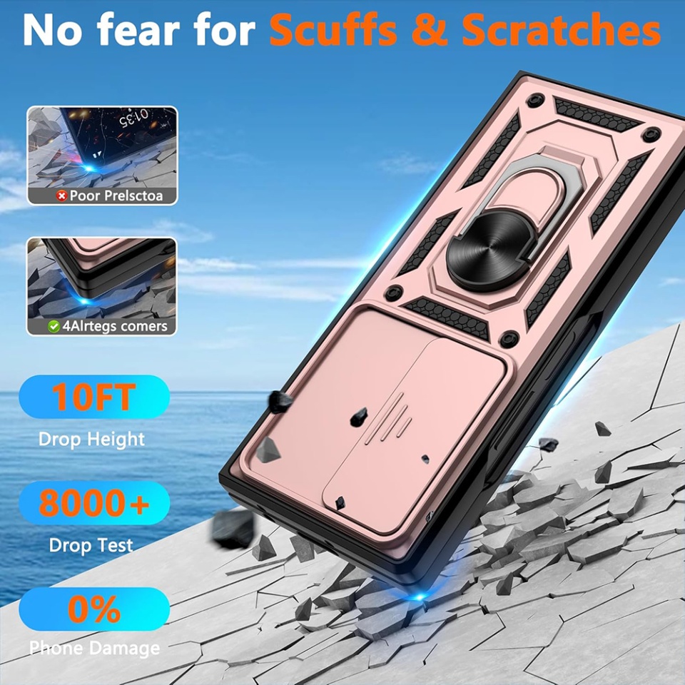 Husa pentru Samsung Galaxy Z Fold6, SKYDDAR INNOVATION, CamShield, Inel magnetic, set cu sticker, Roz - 3 | YEO