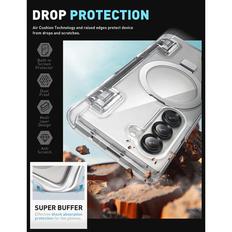Husa pentru Samsung Galaxy Z Fold6, SKYDDAR INNOVATION, Shockproof MagSafe, Transparenta, set cu sticker - 3 | YEO