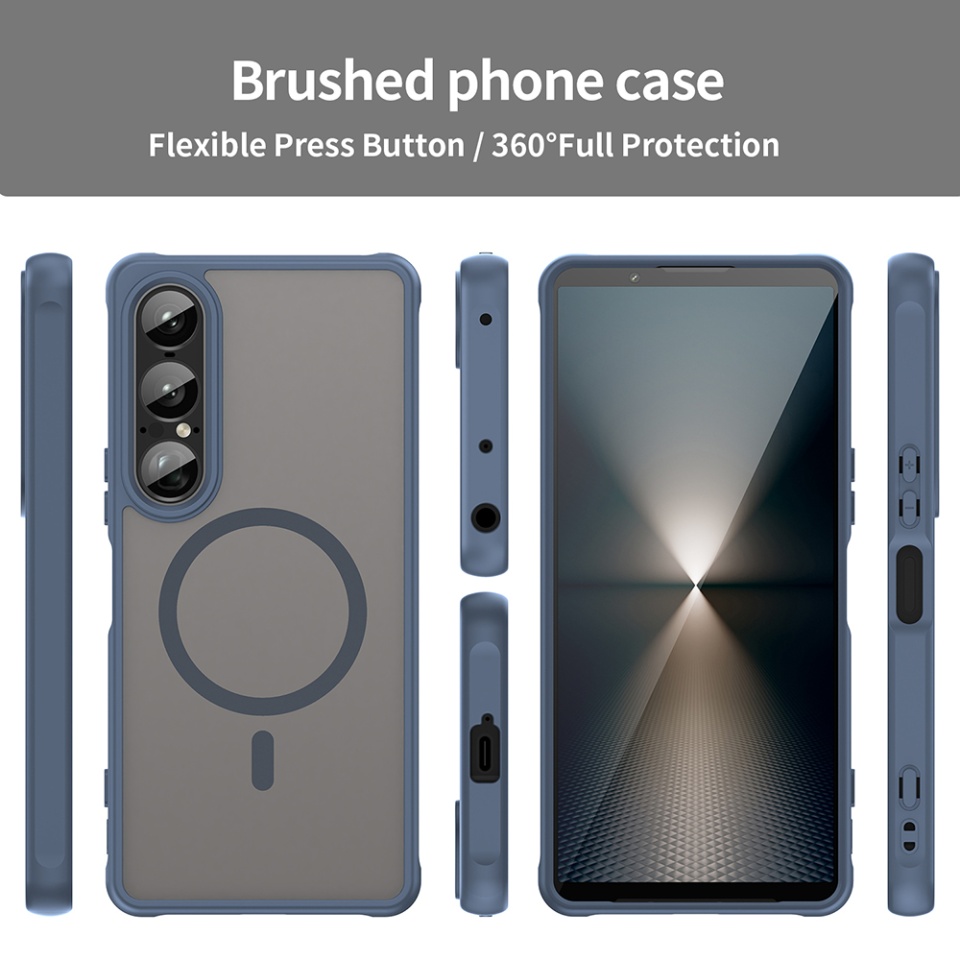 Husa pentru Sony Xperia 1 VII, SKYDDAR INNOVATION, HaloFrost MagSafe II, Antisoc, set cu sticker, Bleumarin - 2 | YEO
