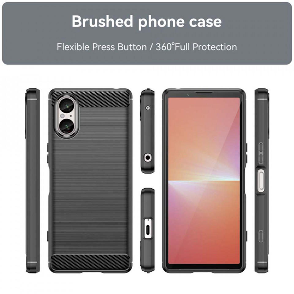Husa pentru Sony Xperia 5 V, din silicon, Slim, cu textura Fibra Carbon - Negru - 1 | YEO