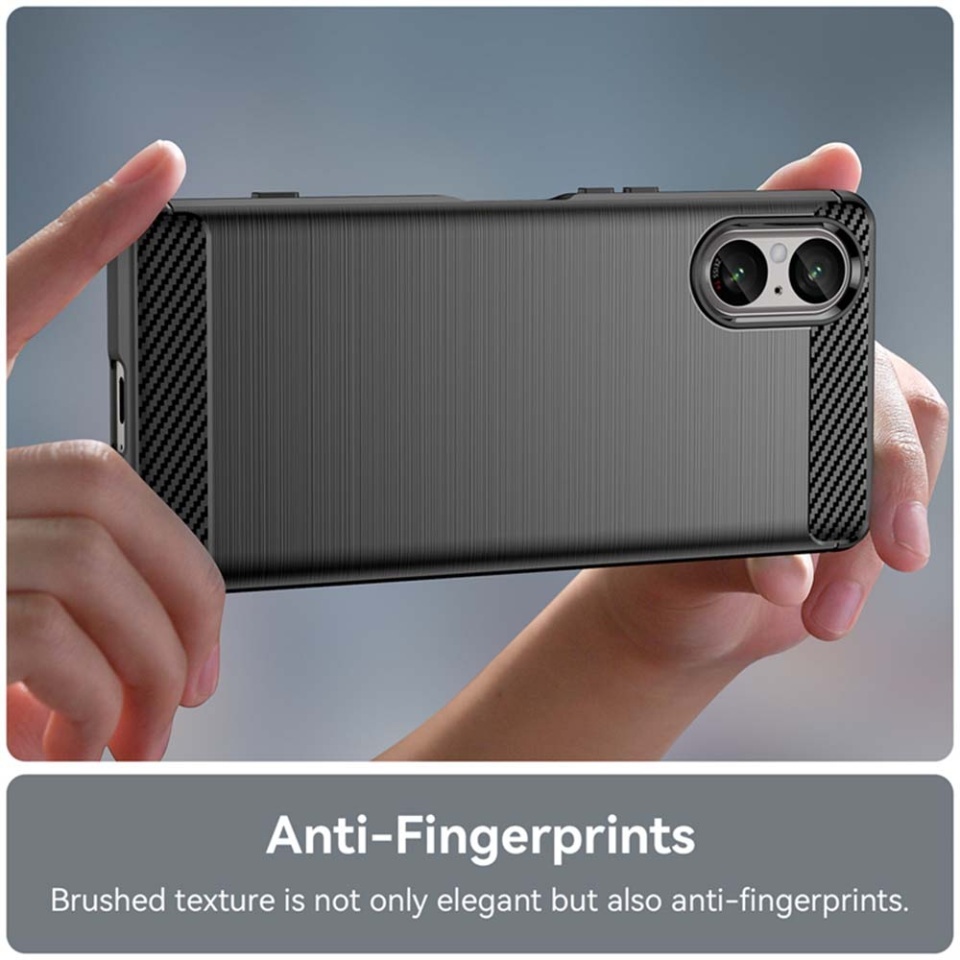 Husa pentru Sony Xperia 5 V, SKYDDAR INNOVATION, Carbon Silicone, din Silicon Slim, cu textura Fibra Carbon, set cu sticker, Negru - 2 | YEO