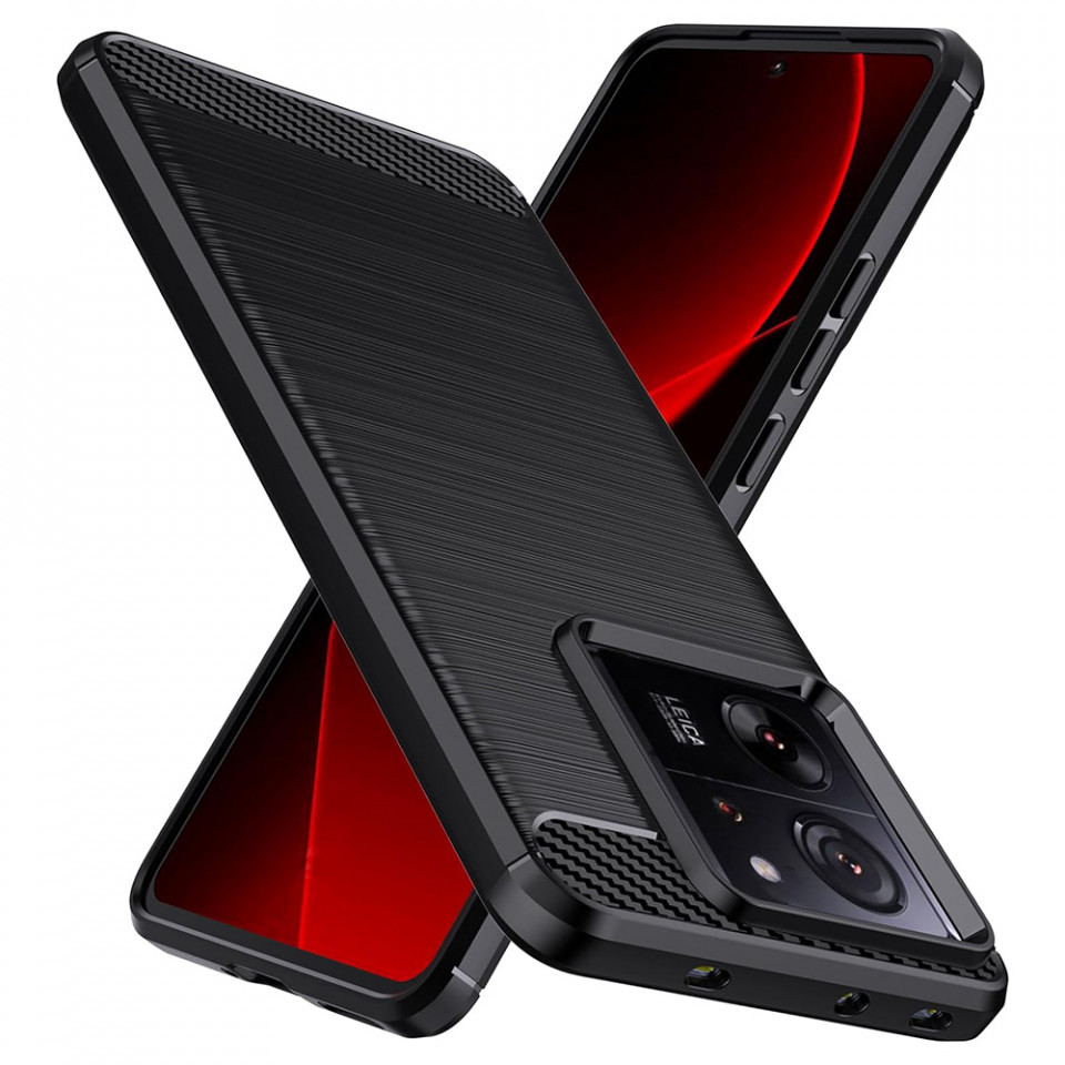 Husa pentru Xiaomi 13T / 13T Pro din silicon, Slim, cu textura Fibra Carbon - Negru