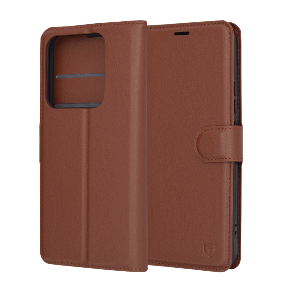 Husa pentru Xiaomi 14 Pro tip Carte, cu Portofel Interior, Finisaje Premium, SKYDDAR Leather Wallet - Maro