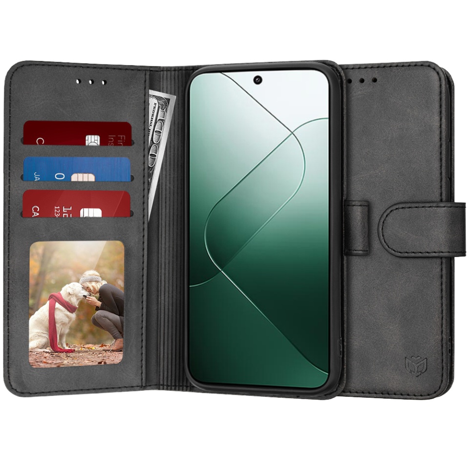Husa pentru Xiaomi 14, SKYDDAR INNOVATION, Diary Book, tip carte, cu Portofel Interior, Antisoc, Negru, set cu sticker