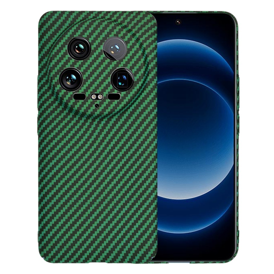 Husa pentru Xiaomi 14 Ultra, SKYDDAR INNOVATION, textura carbon, Carbonite FiberShell, set cu sticker, Verde,