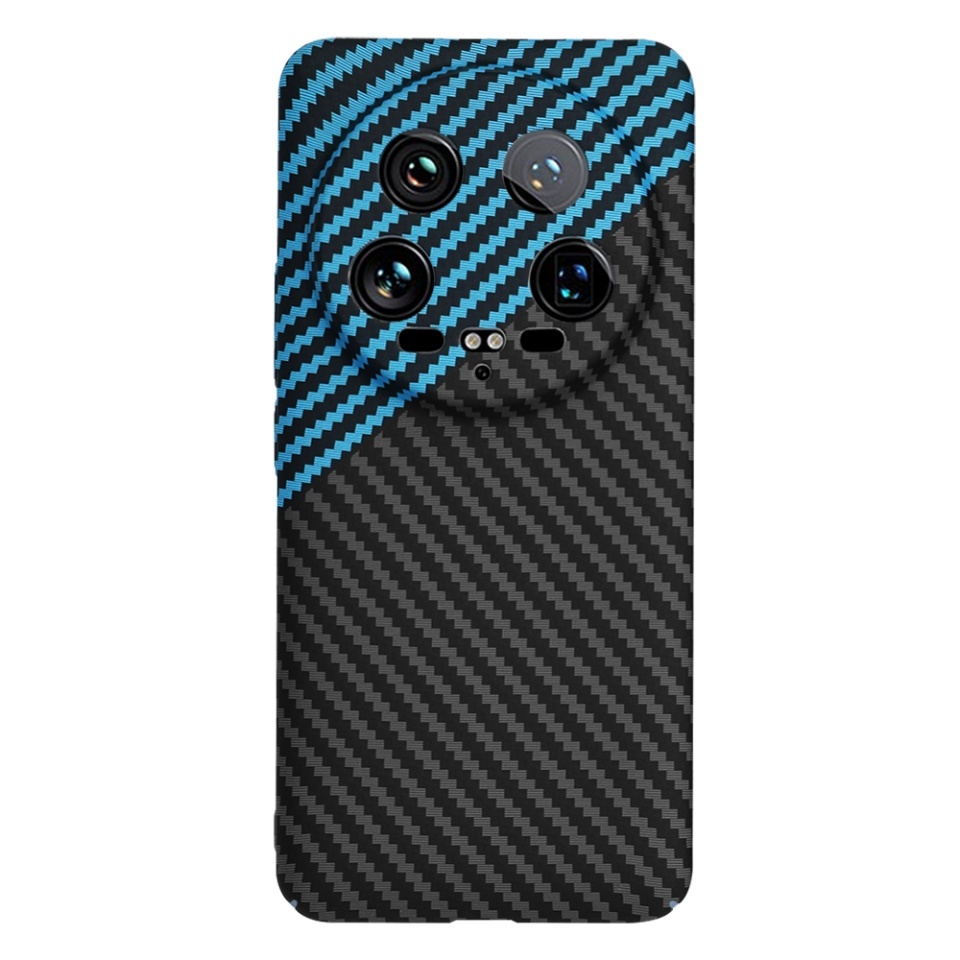 Husa pentru Xiaomi 14 Ultra, SKYDDAR INNOVATION, textura carbon, Carbonite FiberShell, set cu sticker, Bleu, - 2 | YEO