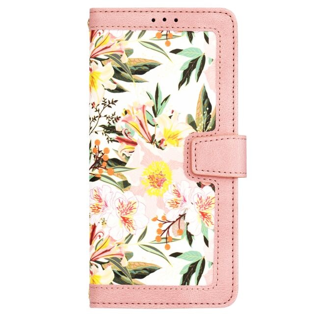 Husa pentru Xiaomi 14T Pro din Piele Ecologică cu Design Floral, Protecție 360°, Stand Integrat, Buzunare pentru Carduri, SKDR Floral Wallet - Roz - 1 | YEO