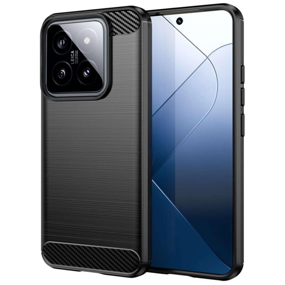 Husa pentru Xiaomi 14T Pro din Silicon Premium, Slim, cu textura Fibra Carbon - Negru