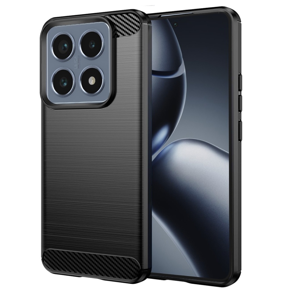 Husa pentru Xiaomi 14T Pro, SKYDDAR INNOVATION, Carbon Silicone, din Silicon Slim, cu textura Fibra Carbon, set cu sticker, Negru