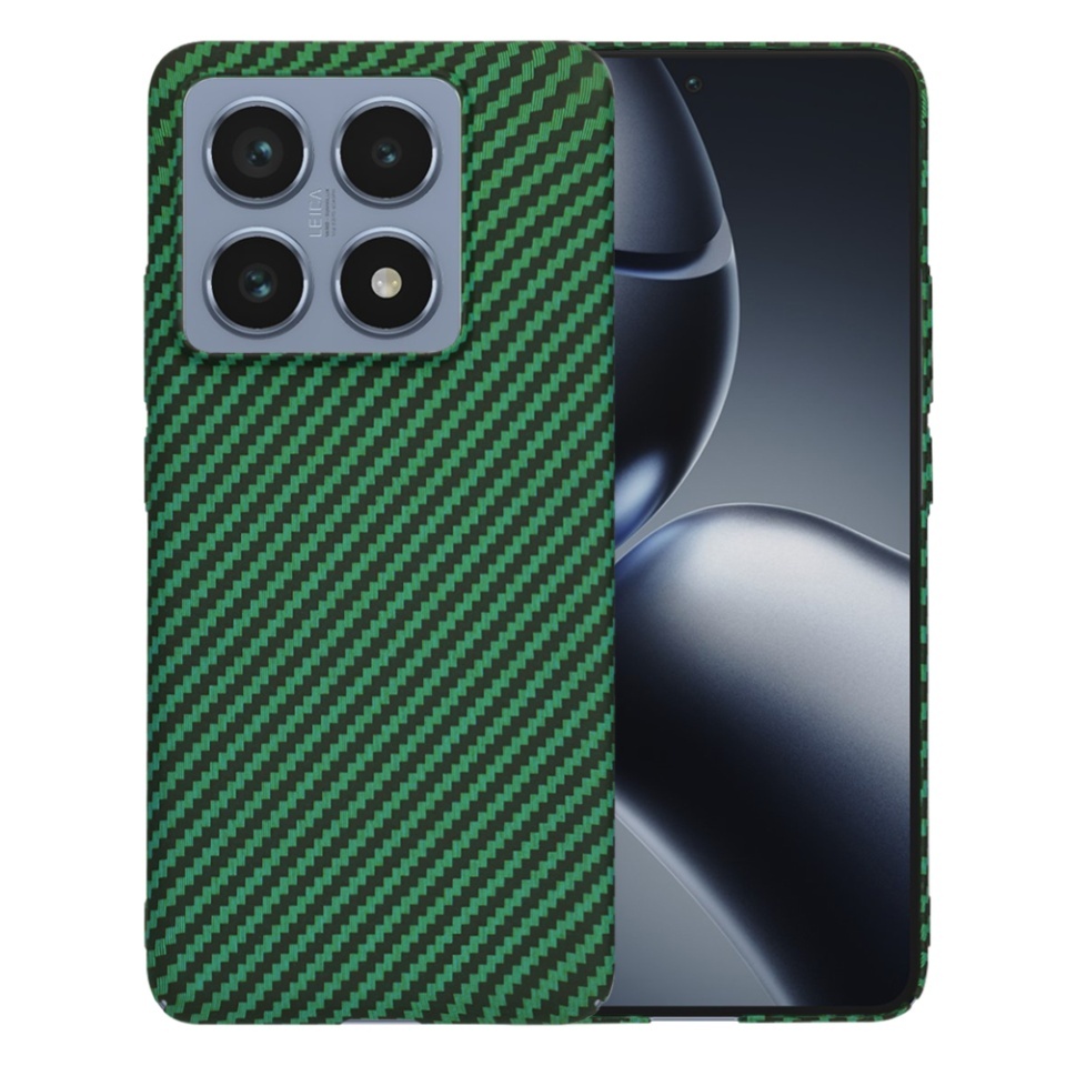Husa pentru Xiaomi 14T Pro, SKYDDAR INNOVATION, textura carbon, Carbonite FiberShell, set cu sticker, Verde,