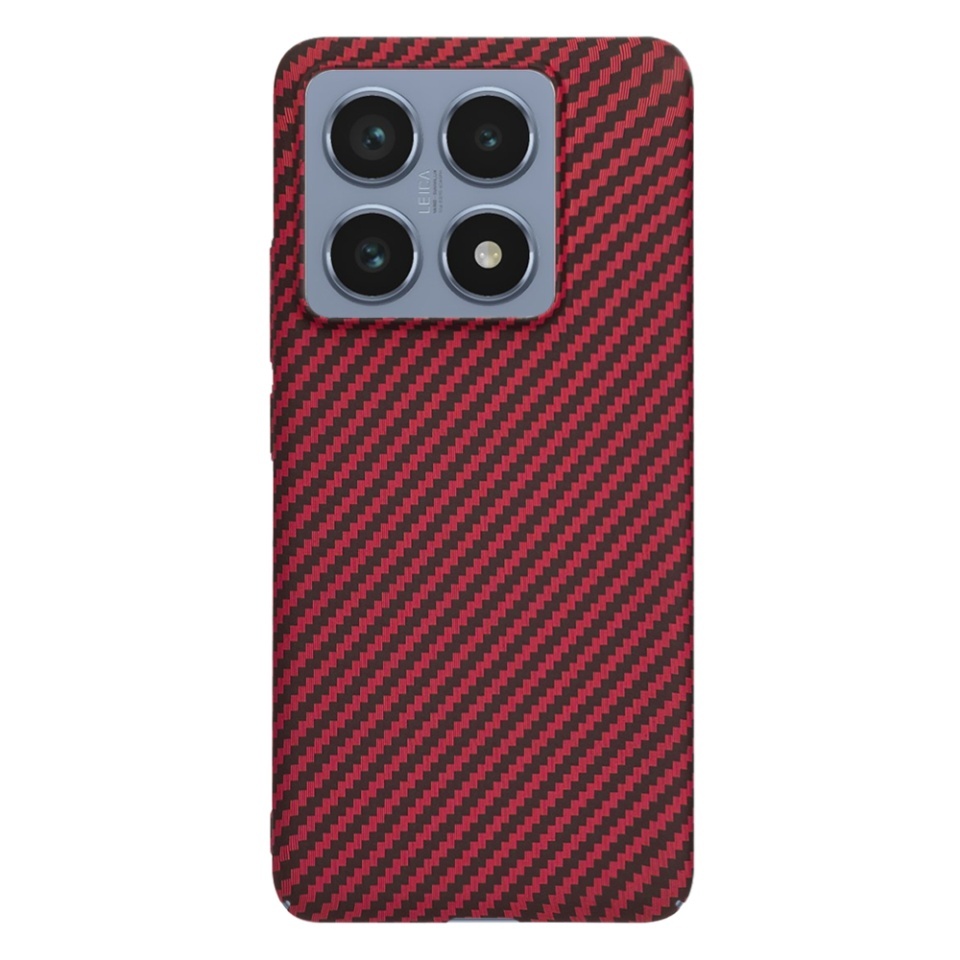 Husa pentru Xiaomi 14T Pro, SKYDDAR INNOVATION, textura carbon, Carbonite FiberShell, set cu sticker, Rosu, - 2 | YEO