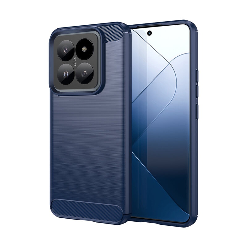 Husa pentru Xiaomi 15 din Silicon Premium, Slim, cu textura Fibra Carbon - Albastru