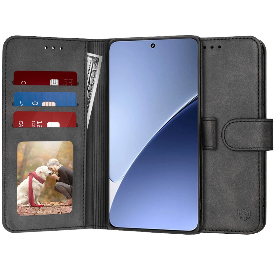 Husa pentru Xiaomi 15 Pro, SKYDDAR INNOVATION, Diary Book, tip carte, cu Portofel Interior, Antisoc, Negru, set cu sticker