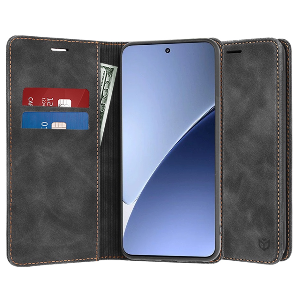 Husa pentru Xiaomi 15 Pro, SKYDDAR INNOVATION, Soft Wallet, tip Carte din piele Eco Premium, cu Portofel Interior, Negru, set cu sticker