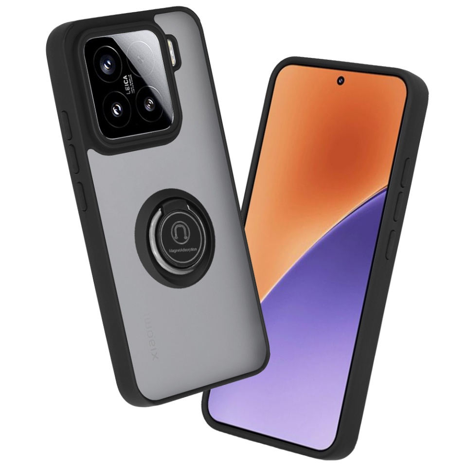 Husa pentru Xiaomi 15, SKYDDAR INNOVATION, Glinth cu Inel Rotativ 360° Magnetic, Negru, set cu sticker