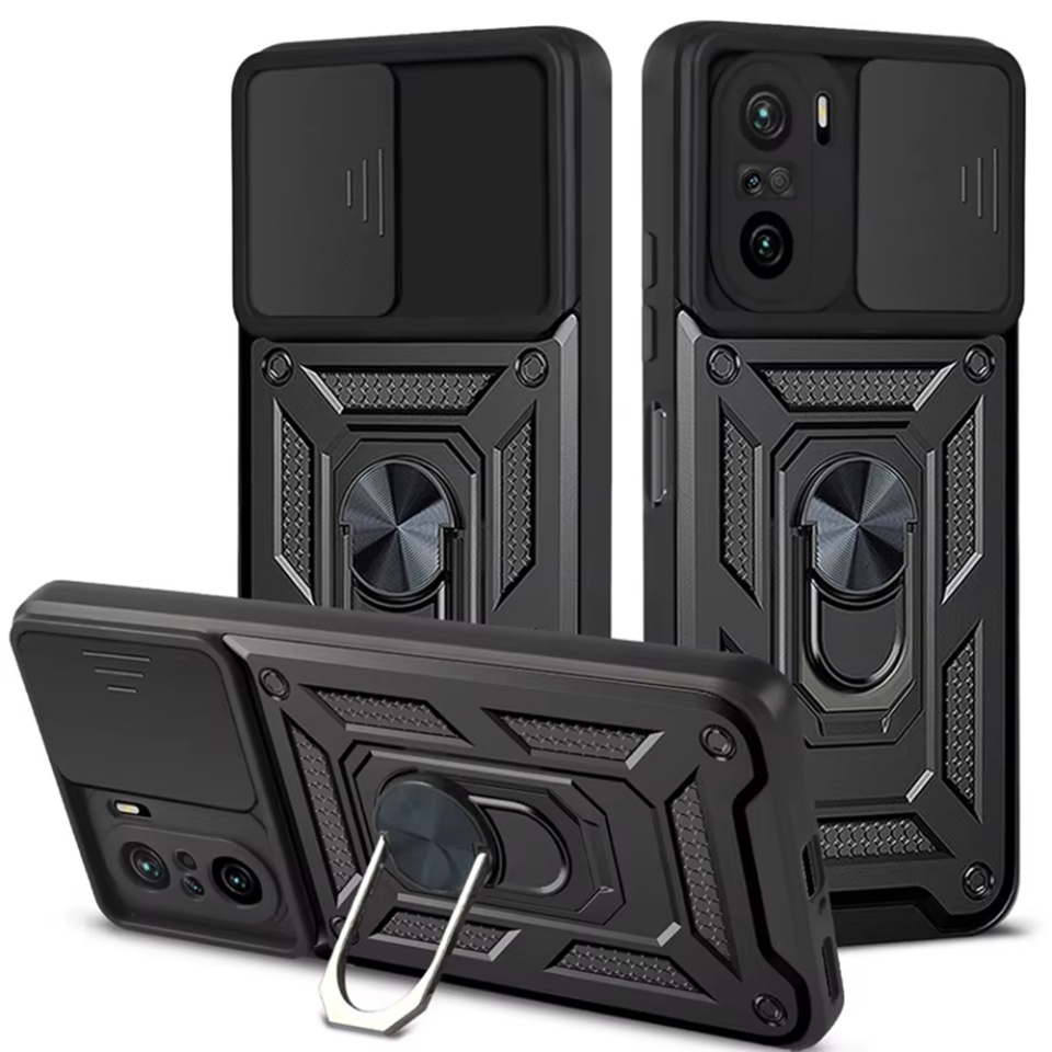 Husa pentru Xiaomi Poco F3 / Mi 11i cu inel magnetic si protectie camera Skyddar CamShield - Negru