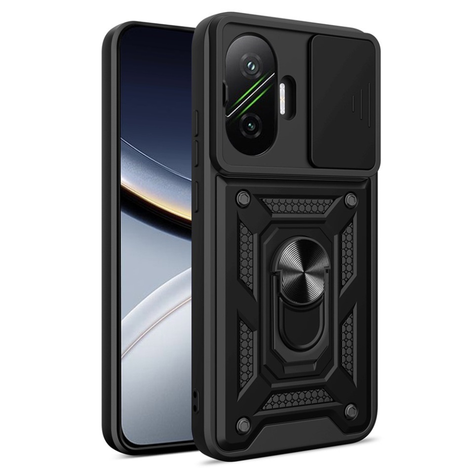 Husa pentru Xiaomi Poco F7, SKYDDAR INNOVATION, CamShield, Inel magnetic, set cu sticker, Negru