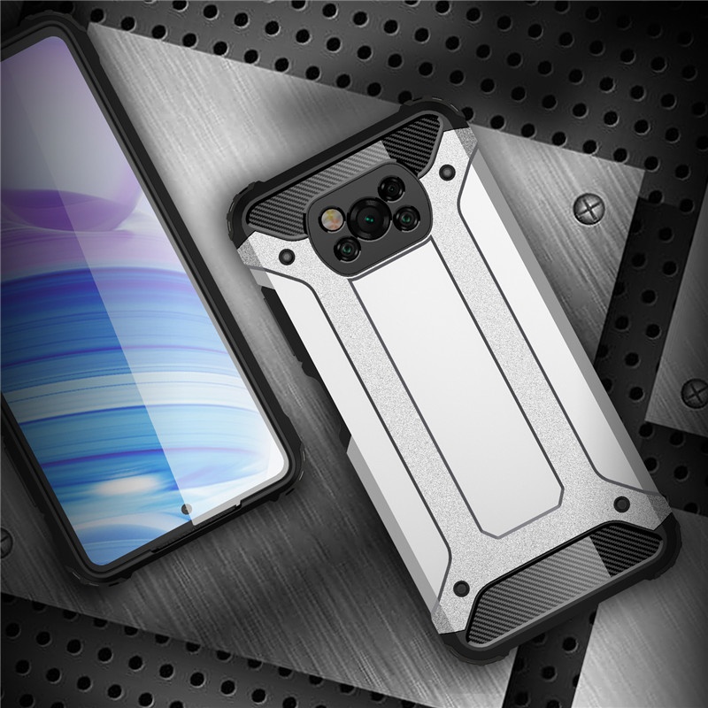 Husa pentru Xiaomi Poco X3 Pro / Poco X3 NFC / Poco X3, SKYDDAR INNOVATION, Hybrid Armor, din Plastic Dur, Margini Cauciucate, Antisoc, set cu sticker, Negru - 3 | YEO