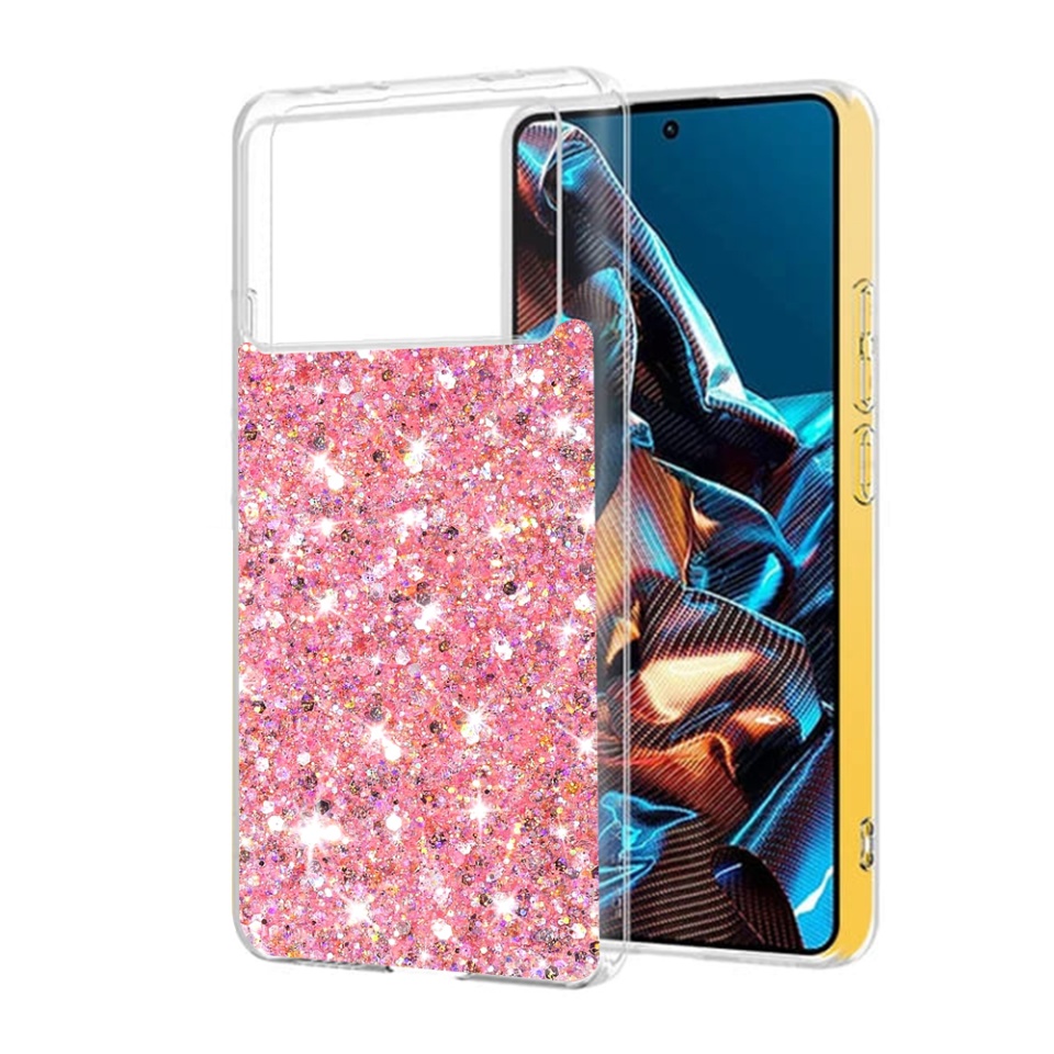 Husa pentru Xiaomi Poco X6 Pro , Fundal Detasabil, din Silicon cu Sclipici, Design Stralucitor, Protectie Completa - Roz