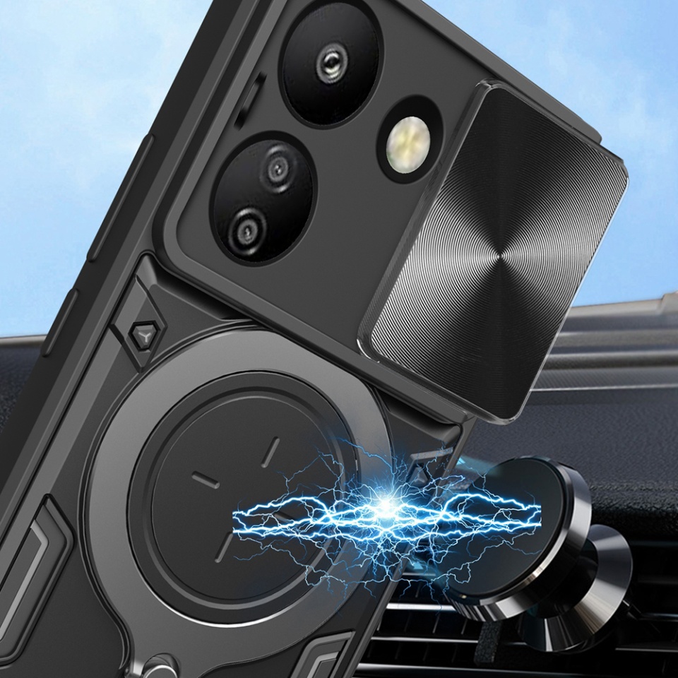 Husa pentru Xiaomi Redmi 13C 4G / Poco C65, cu inel magnetic si suport ajustabil, protecție completa camera, SKDR SafeCover - Rosu - 2 | YEO