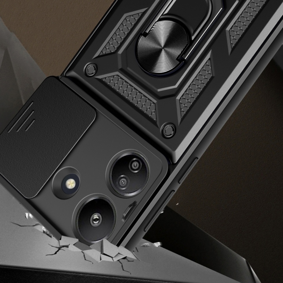 Husa pentru Xiaomi Redmi 13C 5G, SKYDDAR INNOVATION, CamShield, Inel magnetic, set cu sticker, Albastru - 3 | YEO