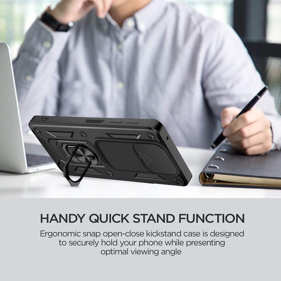 Husa pentru Xiaomi Redmi 9C NFC / Redmi 9C cu inel magnetic si protectie camera Skyddar CamShield - Negru - 1 | YEO