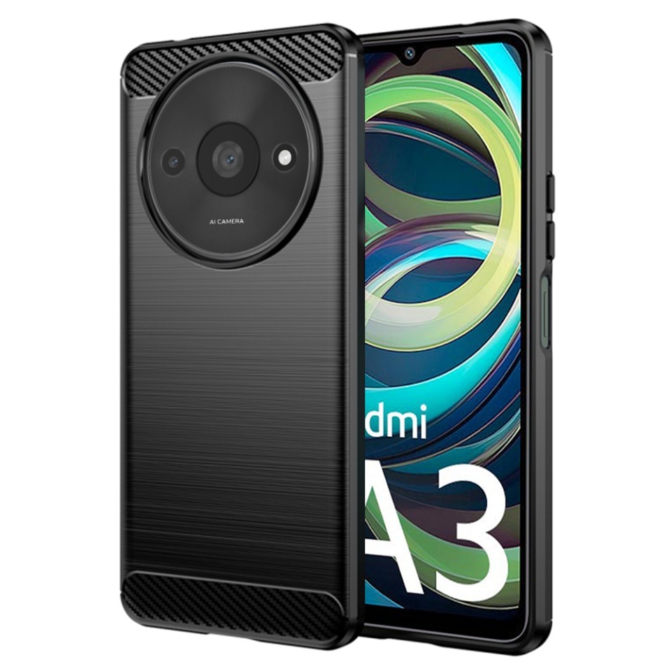 Husa pentru Xiaomi Redmi A3 / Redmi A3x, SKYDDAR INNOVATION, Carbon Silicone, din Silicon Slim, cu textura Fibra Carbon, set cu sticker, Negru
